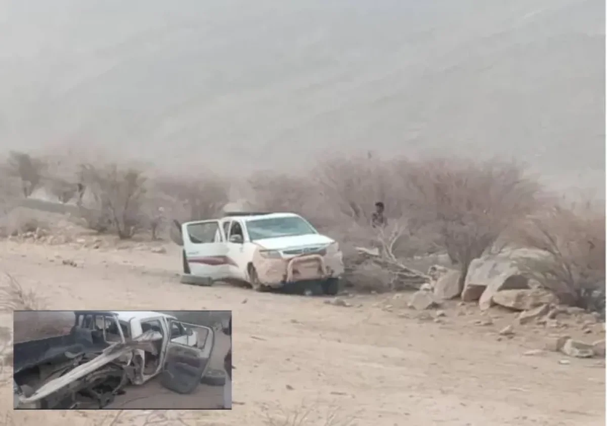 عاجل: صورة سيارة الشيخ الغنيمي بعد نجاته من محاولة اغتيال حوثية في مأرب